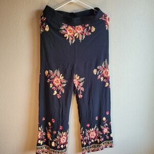 Liv Los Angeles  Womens Pants Sz L Wide Leg Floral Embroidered Bohemian Festival